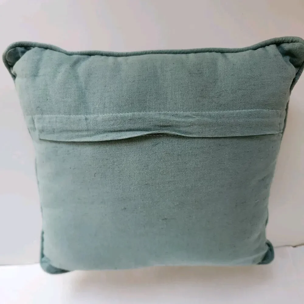 Vintage Decorative Metallic Silver Beaded Teal Blue Accent Pillow 12